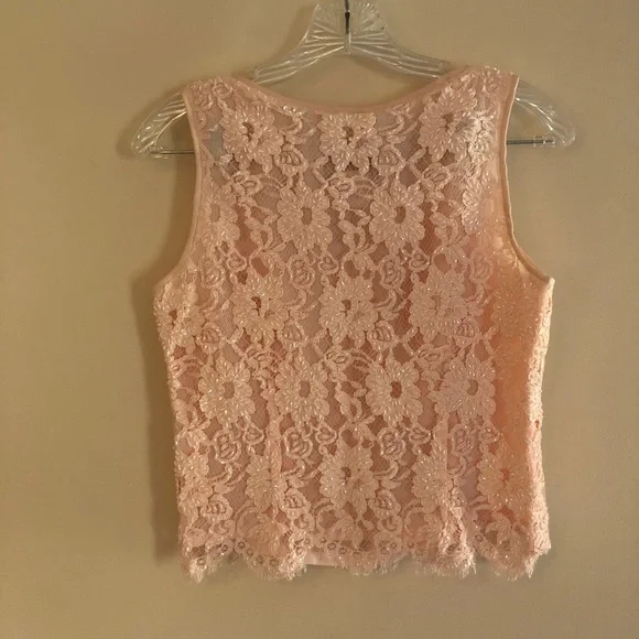 Vintage Rickie Freeman for Teri Jon Pink Beaded Lace Tank Top - Picture 2 of 7